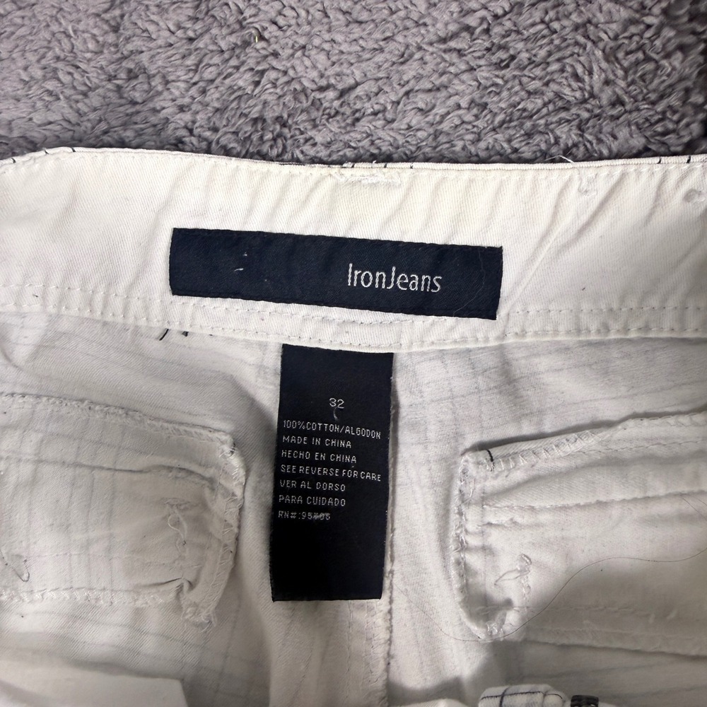 Iron Jeans Cargo Shorts Mens 32 White Good Plaid Cotton Multi Pocket Casual - Picture 3 of 6